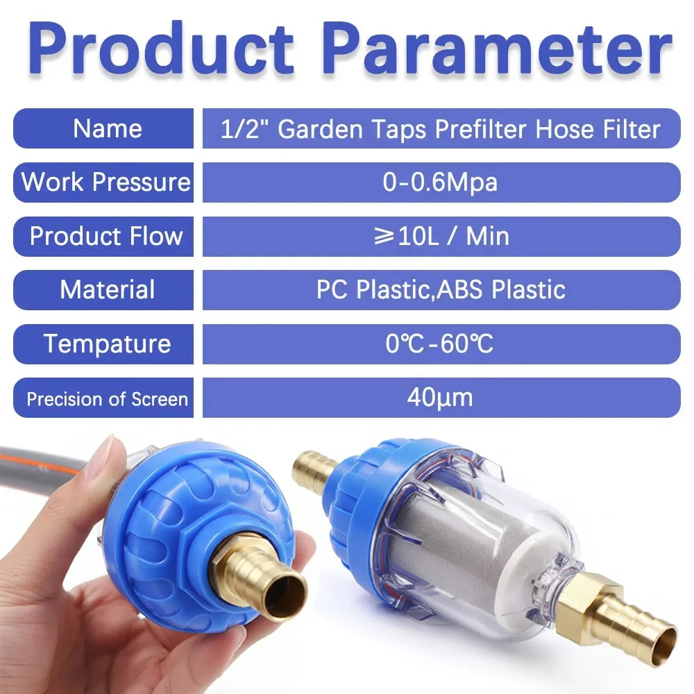 316 Stainless Steel Screen 6-25mm 1/2 Inch 40 Micron Prefilter with Pagoda Brass Barb Hose Adapter Coupler Joints for Filtering