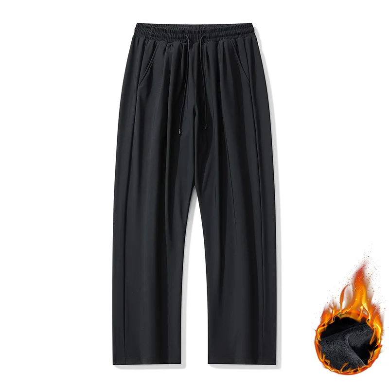 

Мужские повседневные брюки больших размеров на подкладке, прямые эластичные утягивающие брюки, удобные свободные брюки из нейлоновой ткани со средней талией