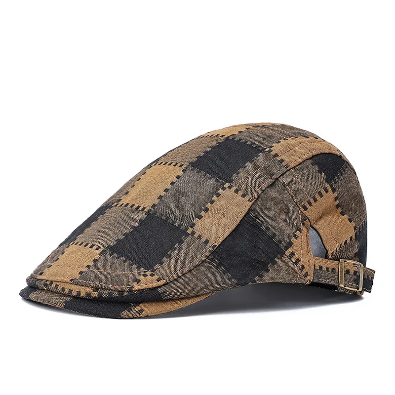 

Cap Men Flat Hat Duckbill Beret Plaid Breathable Golf Driving Accessory For Spring Summer