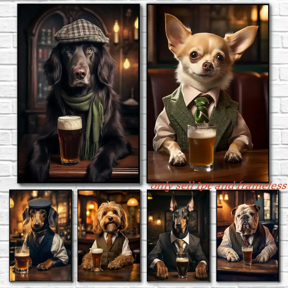 Bar Staff Cute Dogs Cats Poster Art painting with prints Home bedroom bar Outdoor places living room decoration gift