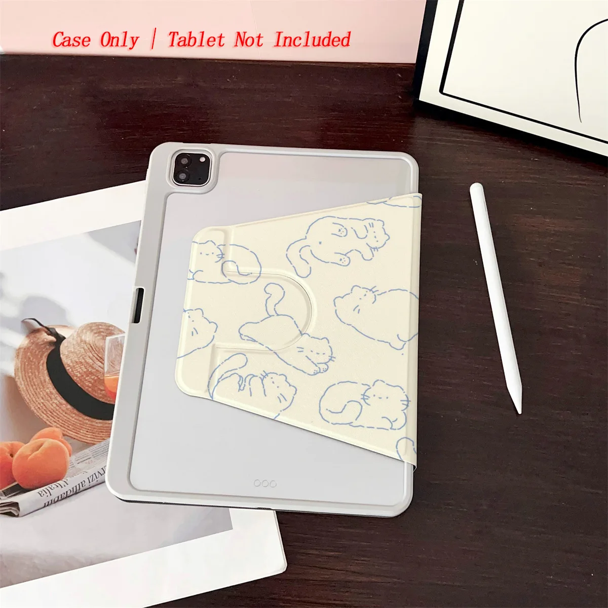Simple Fresh 360° Rotating iPad Book Cover with Pen Slot & Sun Pattern, Fits Multiple Apple Models
