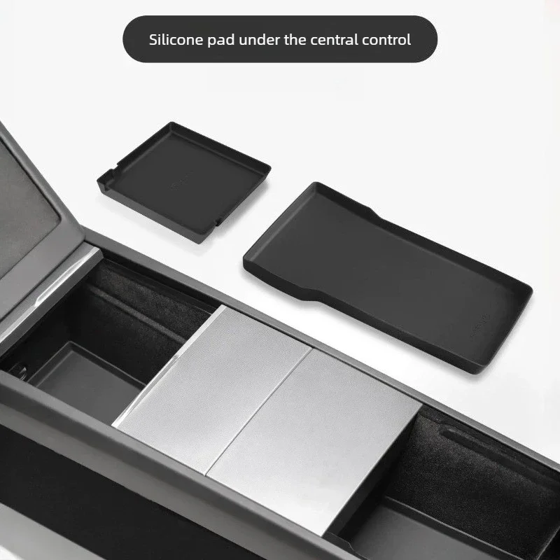 For Tesla New Model 3/Y/YL Car Central Armrest Bottom Integral Silicone Storage Liner Waterproof Dustproof Shockproof Organizer