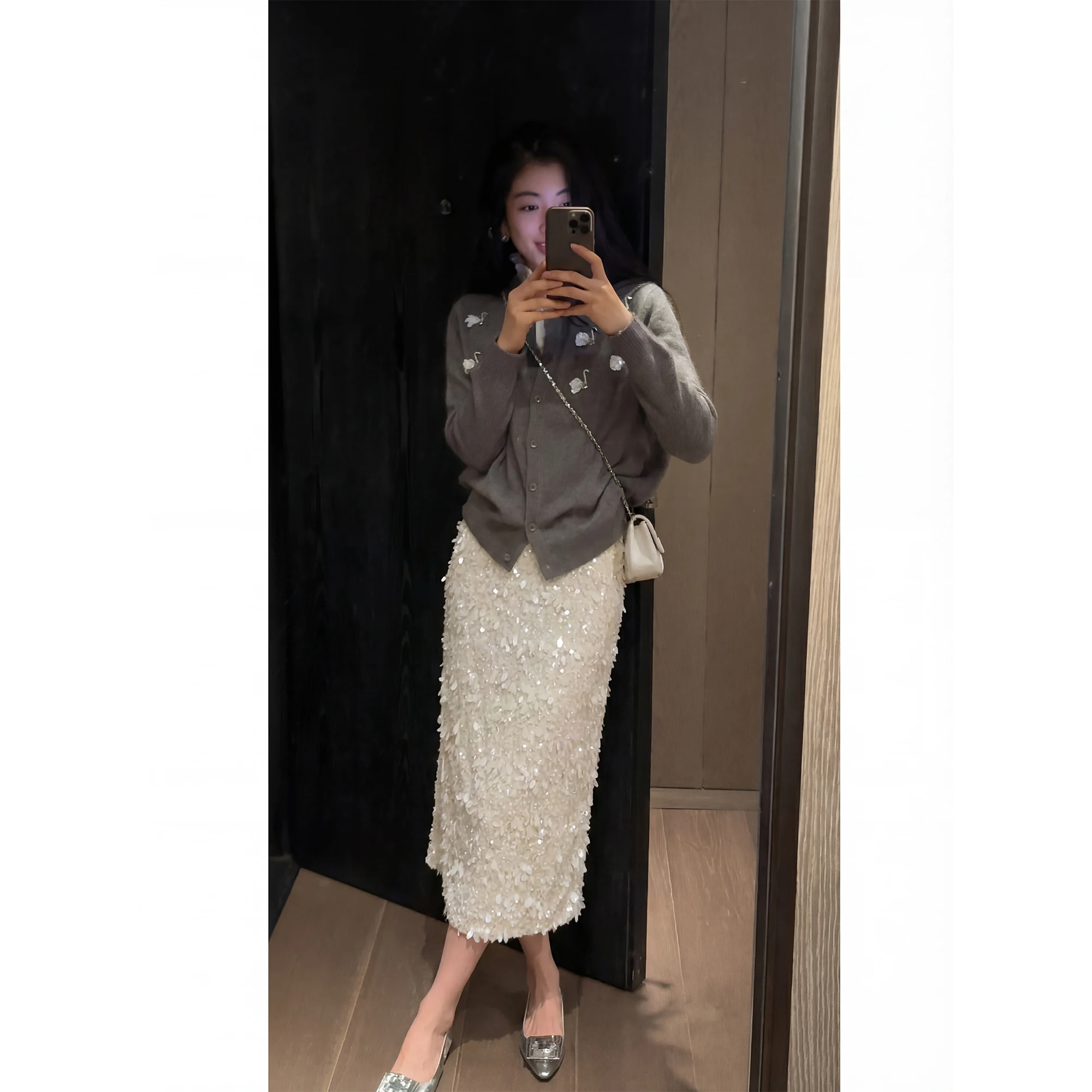 

NCOU Nicole Winter New Faion Design Sensation Small Luxury Sequin High Waist Asymmetrical f Skirt Ele Trendy