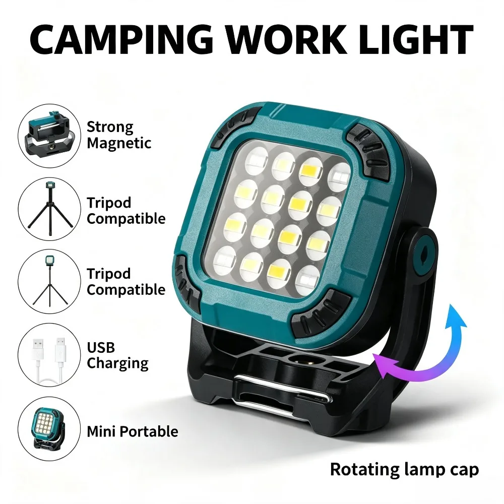 Rotatable Lamp Head LED Work Flashlight Strong Magnetic Multifunctional Torch for Outdoor Courtyard Camping Repair Inspection