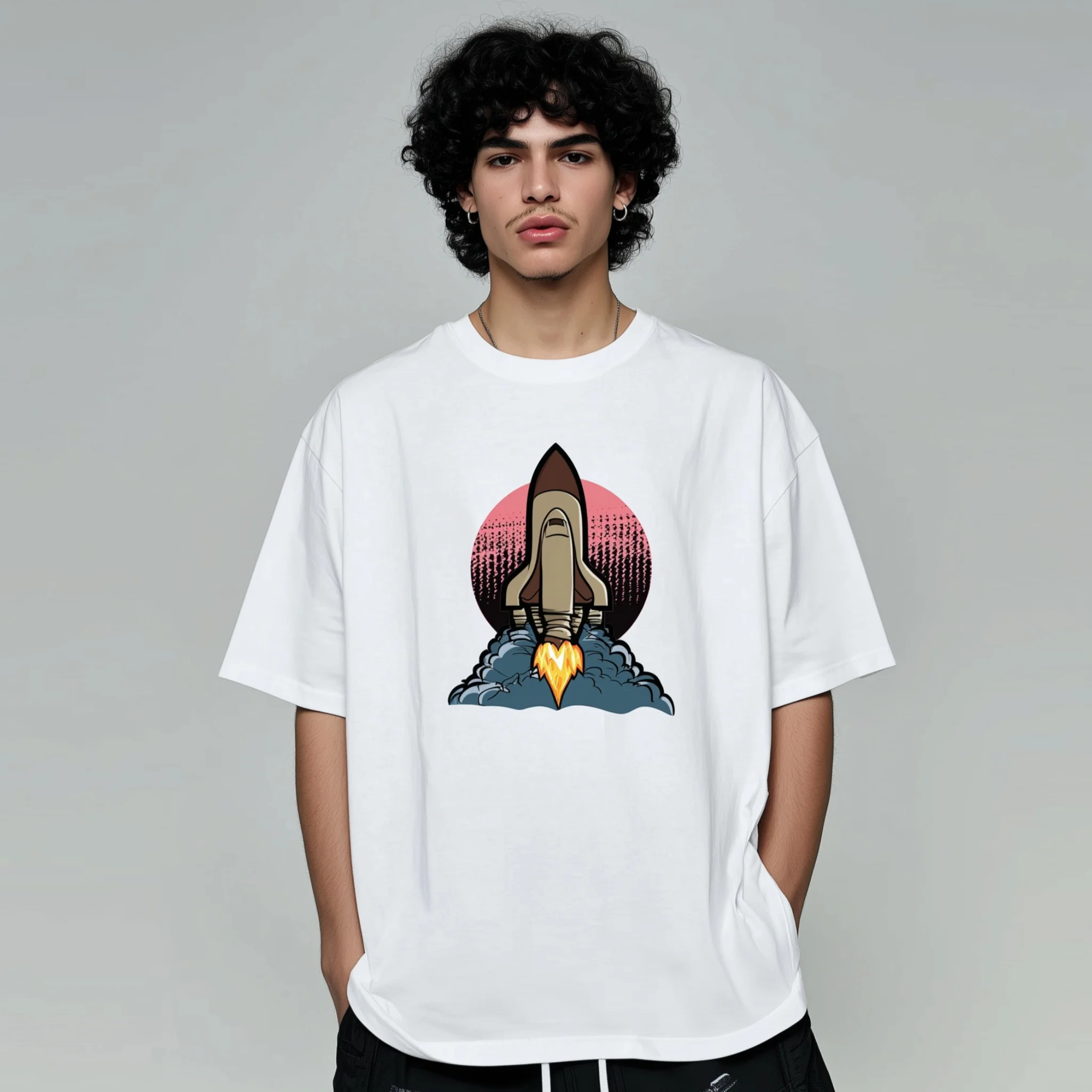 

Teevo Oversized T-Shirt with Rocket Launch Graphic for Casual Wear