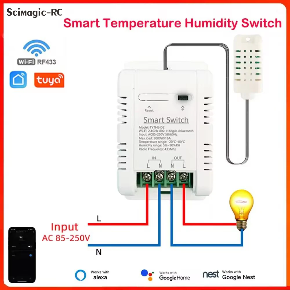 Tuya Smart WiFi emperature Humidity Switch 16A Control Thermostat Temperature Humidity Monitoring  Energy Consumption Alexa