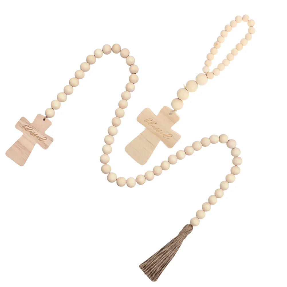 

2pcs Farmhouse Wood Bead Garland Rustic Hanging Decoration For Wall Door Fireplace Home Thanksgiving Party Decor Wooden Beads