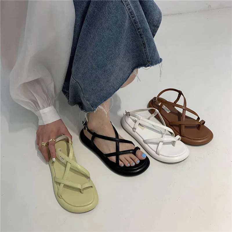 Platform Sandals Women Summer Open Toe Non-slip Soft Sandals Female Casual Cross Roman Flip Flops Beach Fashion Sexy Flat Shoes