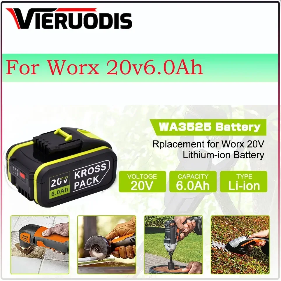 For Worx 20V 6000mAh Battery Li-ion Battery WA3553 WA3551 WA3551 WA3572 WA3553 WX390 WA3551 WX178 WU268 Drill Battery