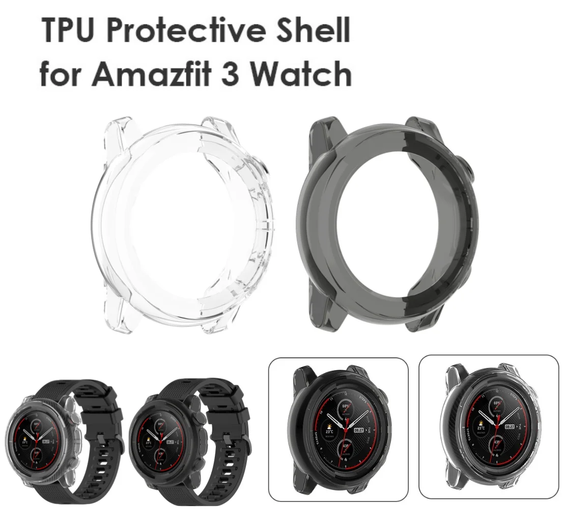 Moving Health Shatter-Resistant Case for Amazfit Stratos 3 A1928 Smartwatch Accessories Soft TPU Case Cover Protector