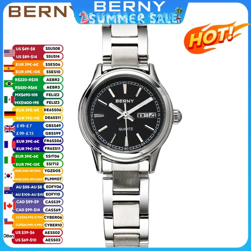 

BERNY Luxury Ladies Watch Japan Movement Fashion Dress Women Quartz Wristwatch Auto Top Bracelet Watches Female 3ATM Waterproof
