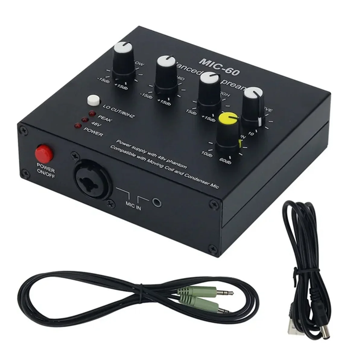 MIC-60 3-Band Equalizer Balanced Mic Preamp Microphone Preamplifier with DC Cable and 3.5mm Cable