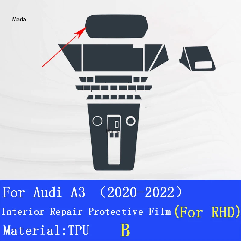 Adesivo di riparazione per Audi A3 (2020-2022) Interni auto Console centrale Pellicola protettiva in TPU trasparente Anti-graffio Accessori auto