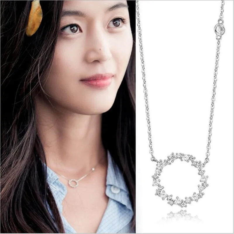 

New Beautiful Exquisite 925 Sterling Silver Fashion Jewelry Circle Crystal Blue Sea Legend Personality Pendant Necklaces XL236