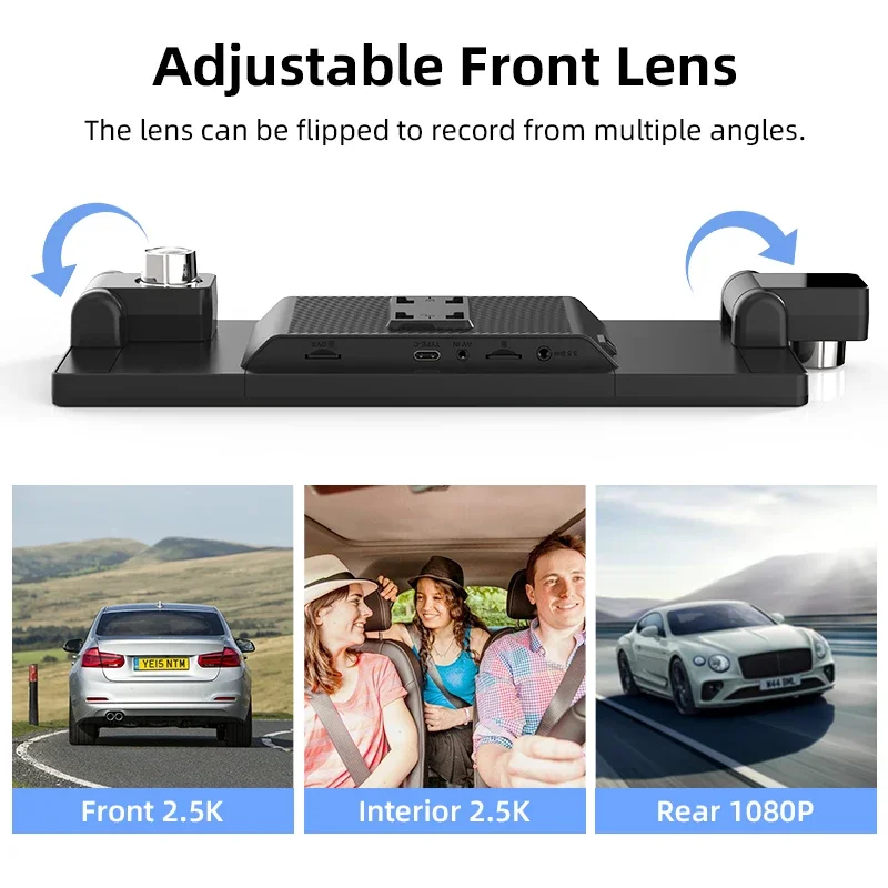 10.26‘’ Car DVR Rotatable Dual Len Wireless Carplay Android Auto Rear view Camera Dash Cam Video Recorder Monitor GPS Navigation