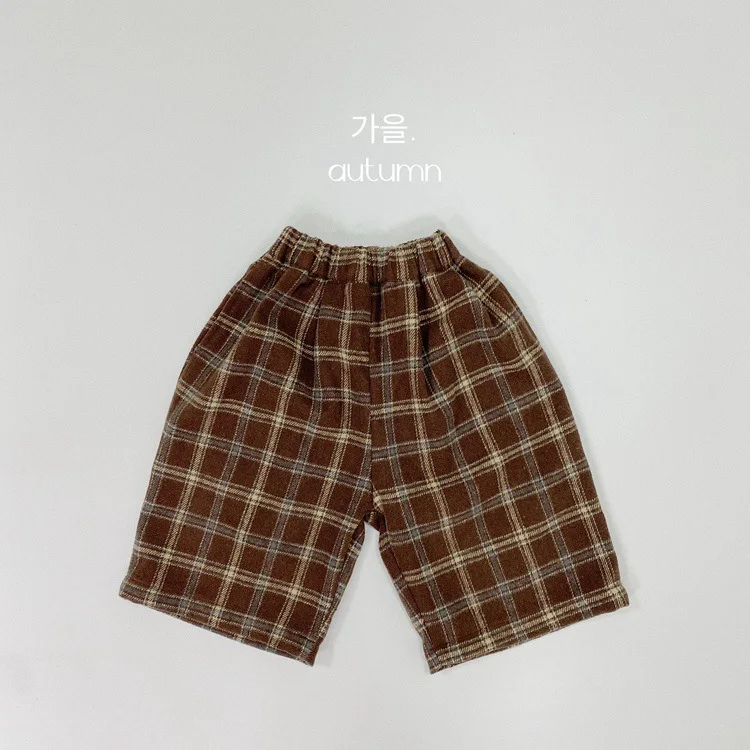 Kinder Jungen karierte Hosen Frühling Herbst gewebtes Material breite Beine Kinder Jungen Hosen modische Jungen kurze Hosen – Detail 10