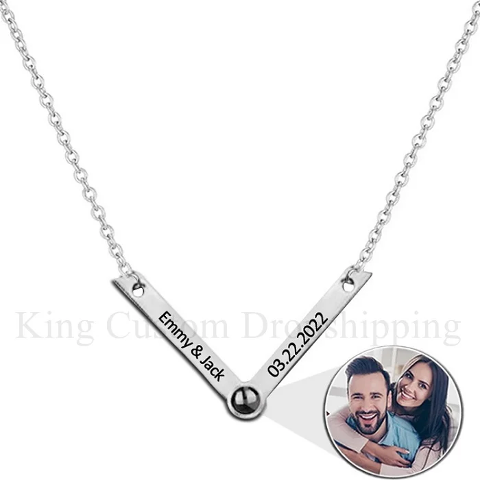

Original Design Custom Projection Necklace V-Shaped with Hand-Carved Date and Name A Memorable Gift for a Friend.