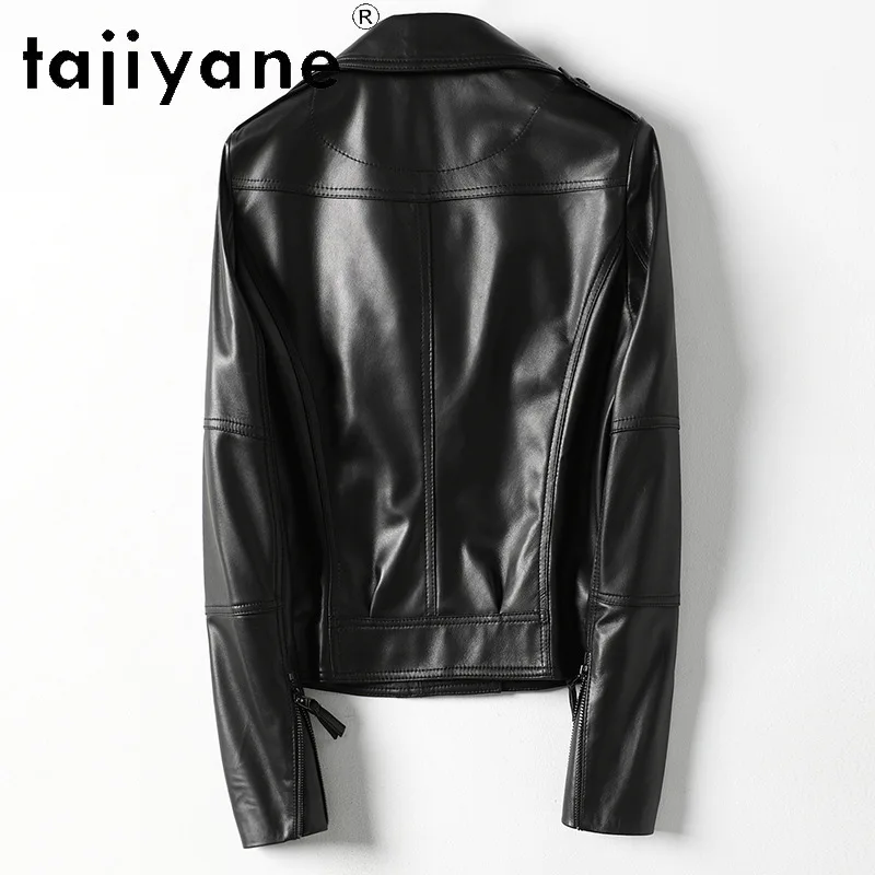 Tajeyane-Chaqueta de cuero auténtico para mujer, abrigo corto ajustado de piel de oveja auténtica para motocicleta, primavera y otoño, 100%, 2024