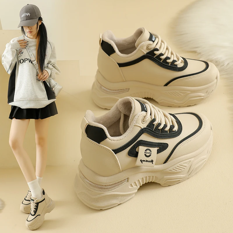 Winter fleece-lined warm dad sneakers for women, slip-resistant and wear-resistant, fashionable and versatile, HT888-1