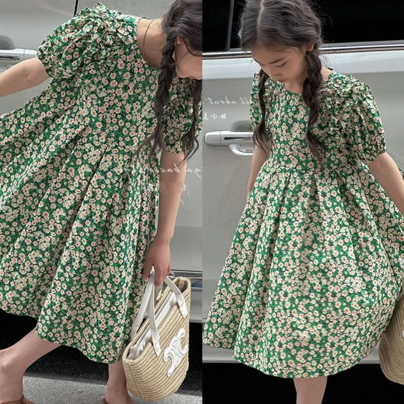 

Girls' Floral Skirt Summer New Fashionable Short Sleeve Princess Dress Dress Children One Piece Dropshipping