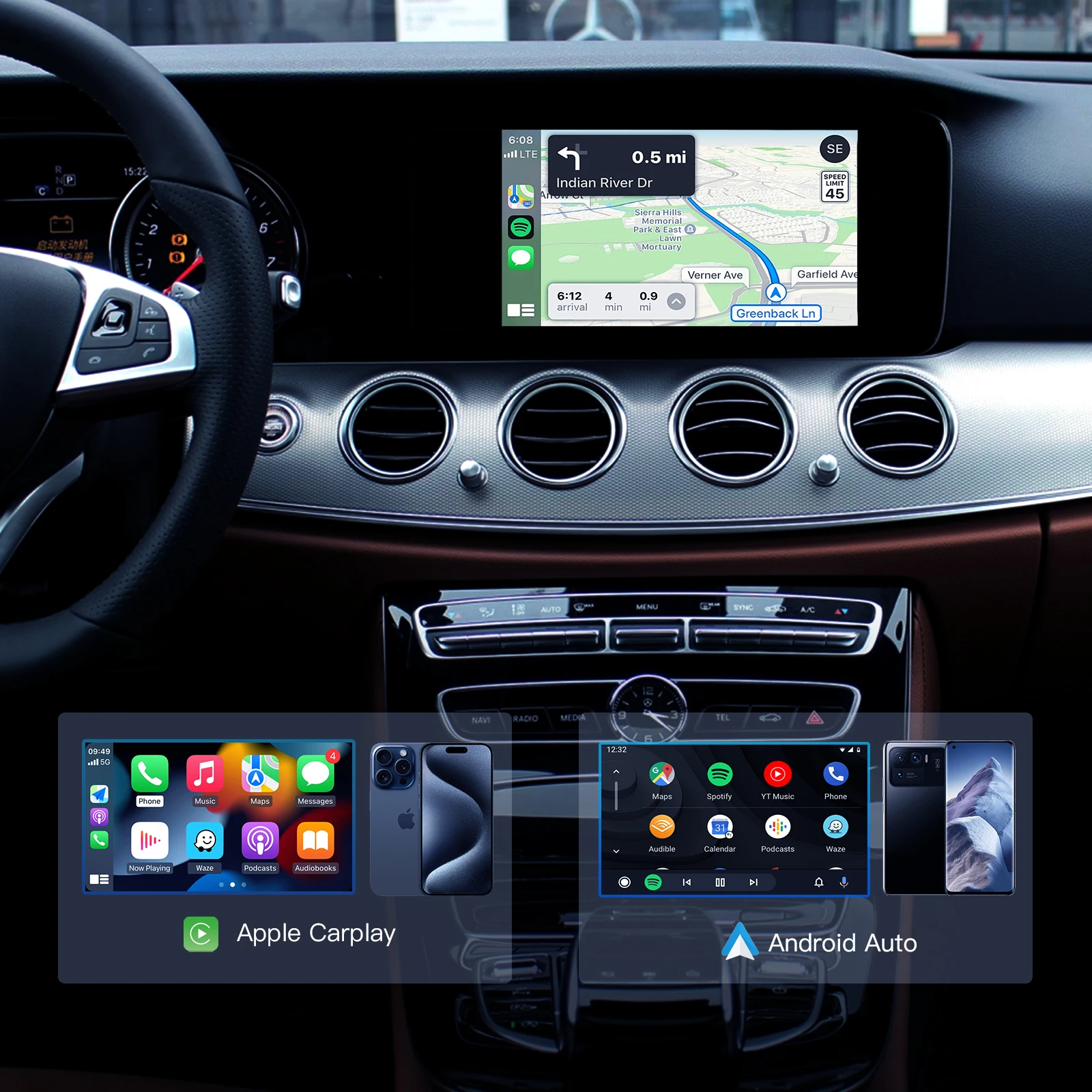 Wireless Carplay Android Auto Module for Mercedes Benz NTG4.5 NTG5.0 System Compatible with C Class GLC A B GLE GLK S Models
