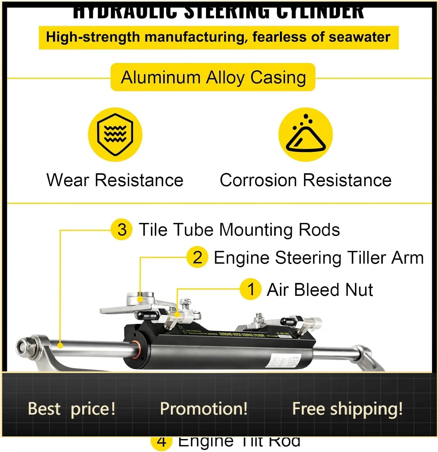 

VEVOR Outboard Hydraulic Steering Kit, Hydraulic Steering Cylinder, Hydraulic Outboard Steering Kit