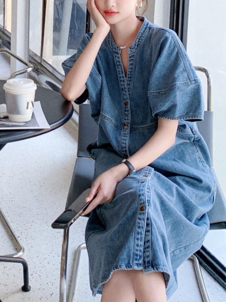 Summer Dress Women 2023 Denim Blue Dress Vintage Female Fashion Korean Casual Clothes Clothing