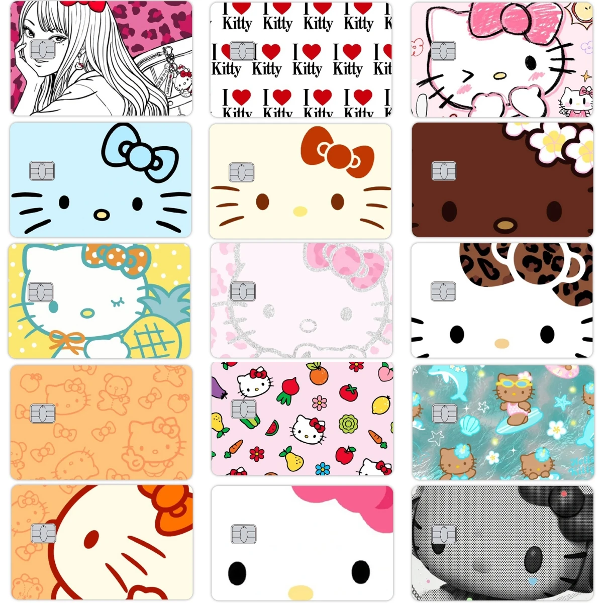 

I Love Kitty аниме мультфильм ПВХ наклейки пленочная лента кожа мелодия Kawaii девчачье сердце матовая наклейка для кредитной дебетовой карты наклейка Декор