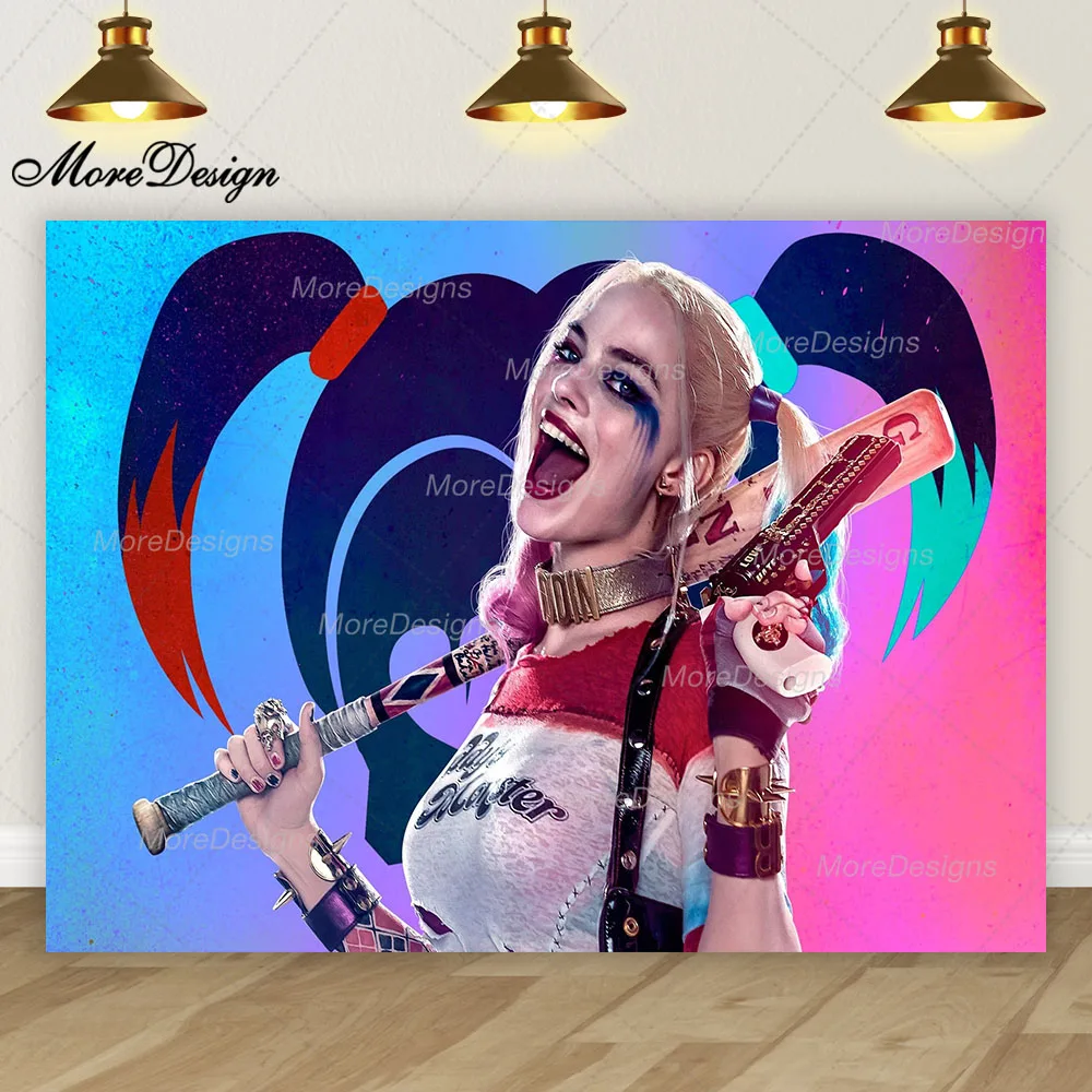 Harley Quinn Photo Backdrop Girls Birthday Party Suicide Squad Moive Banner Vinyl Polyester Fabric Photography Background