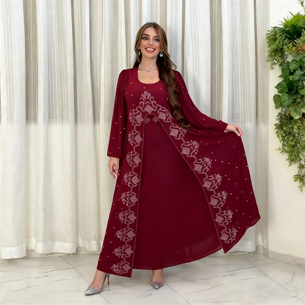 

Eid Djellaba Diamonds Abayas for Women Muslim Sequin Party Dress Arab Robe Ramadan Vestidos Islam Jalabiya Caftan Marocain Femme
