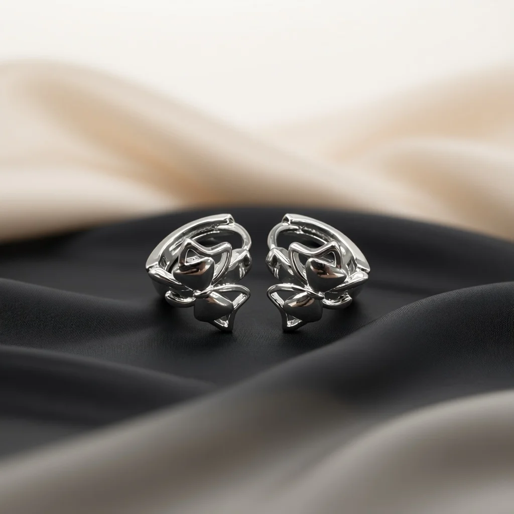 Bow Knot Huggie Earrings Polished Smooth Metal Clip‑on Design Daily Casual Dating Party Jewelry For Elegant Young Ladies