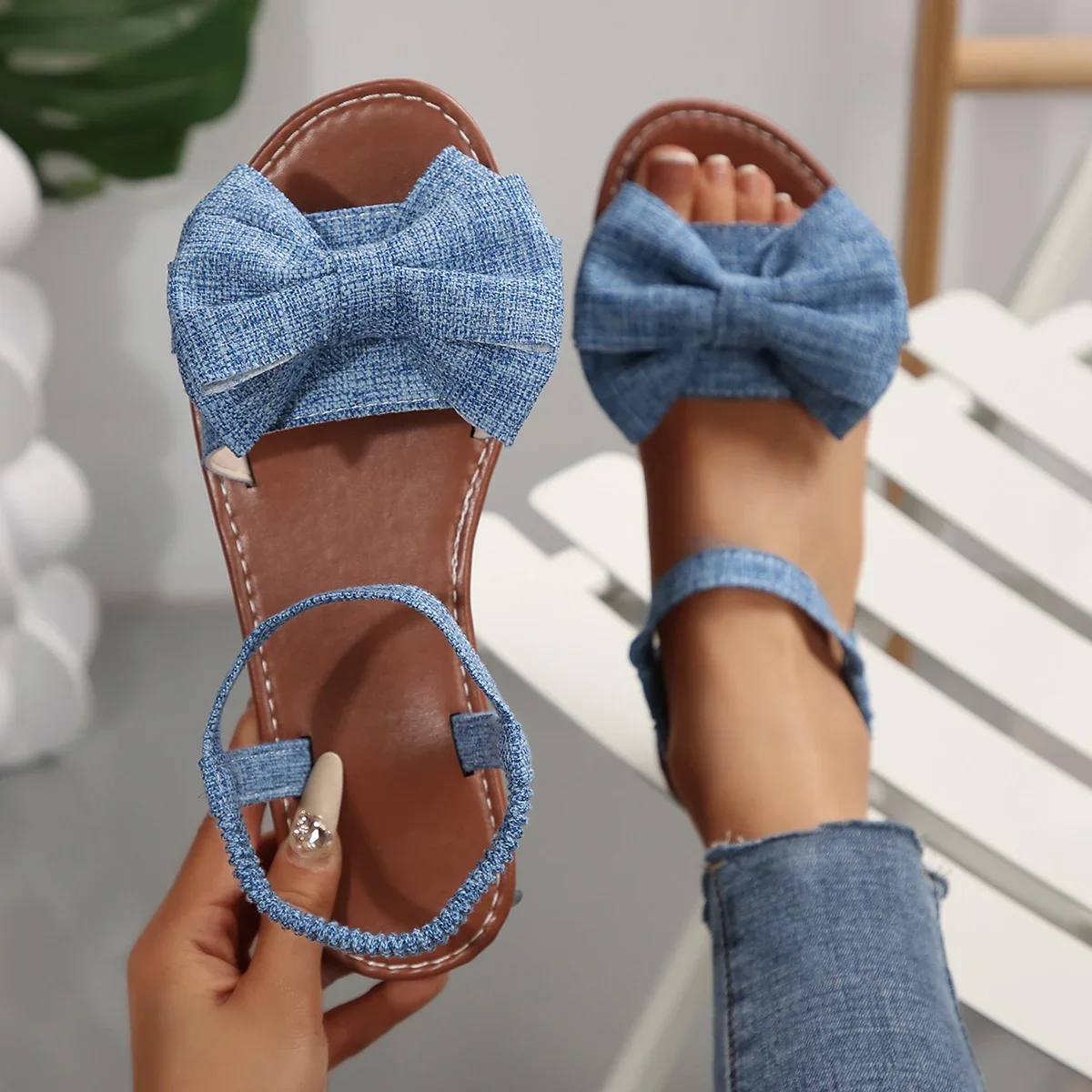 

Women Sandals Summer Beach Vacation Fashion Shoes Women Casual Versatile Flat Roman Sandals Cute Bowknot Designer Flat Sandals
