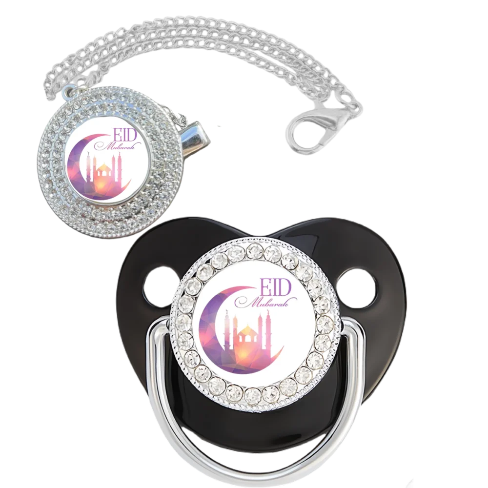 Set ciuccio di lusso per bambini musulmani per ragazzi e ragazze Ciucci con catena di zirconi scintillanti Regalo per il bagnetto del bambino senza BPA Chupeter 0-8M