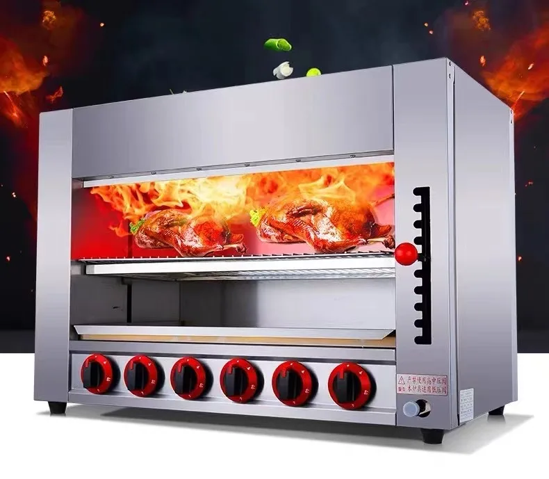 New  Commercial Gas Infrared Salamander Machine 6 burner Stainless Steel Oven Electric Bbq Chicken Grill for Sale