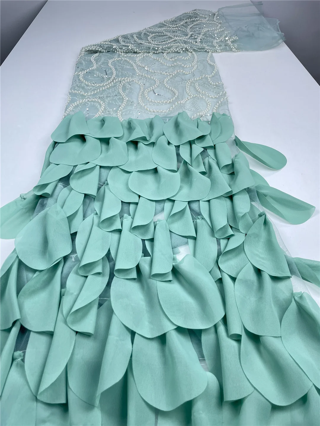 5 Yards Luxury African Lace Tulle Fabric French 3D Embroidered Applique Sequins Fabrics For Party Sewing Material-HY3258