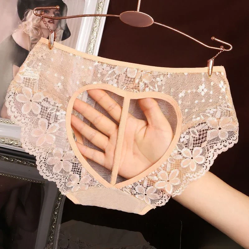 

Women's Panties Summer Thin Lace Floral Hollowed Underwear Open Butt Thong Lingerie Low Rise Transparent See Through Briefs