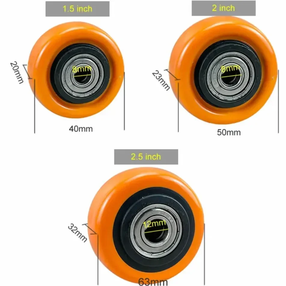 PU Replacement caster wheels with double bearings orange color high load capacity wear resistance furniture wheels