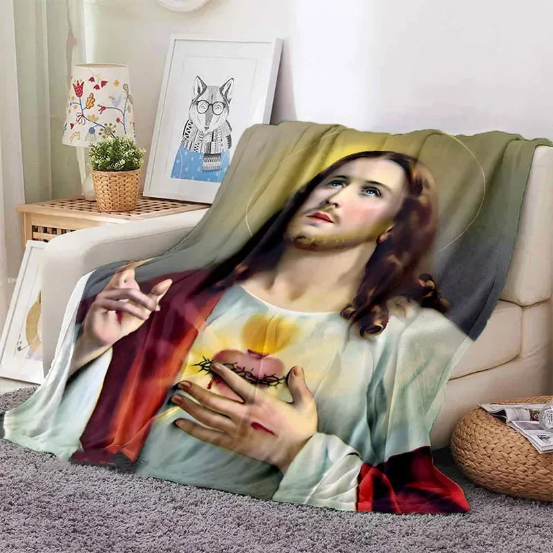 Jesus Faith Theme Flannel Throw Blanket Pretty Kids Warm Blanket Soft Comfortable Home Travel Blanket Birthday Gift Kids Adults