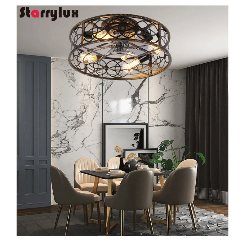 

2-in-1 Invisible Ceiling Fan with Light, Retro Style Smart Remote Control Fans for Bedroom Living Room Hall