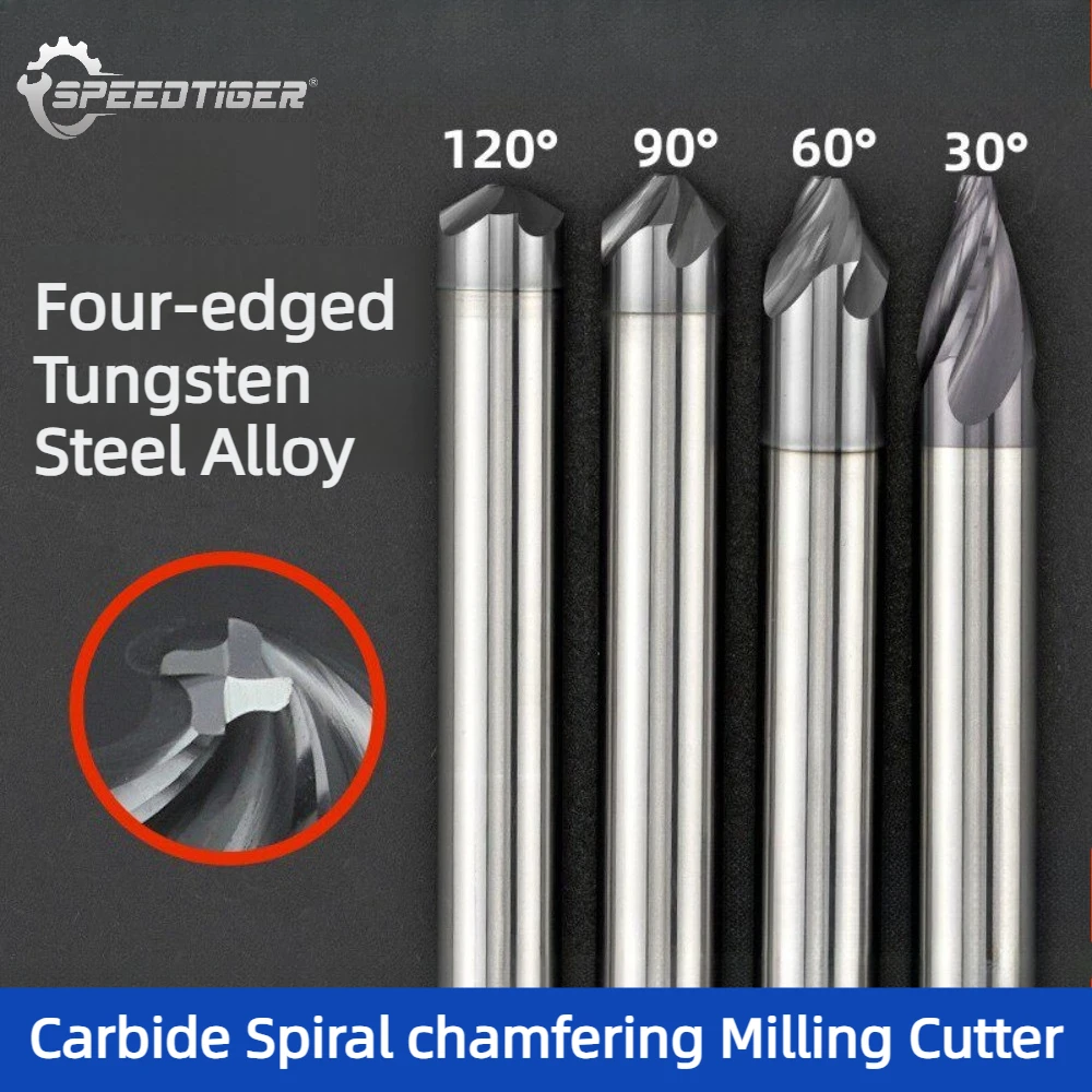 

SPEEDTIGER Chamfer Cutter Spiral Flute Carbide End Mill 4mm 6mm 8mm 10mm 12mm diameter 30 40 60 90 120 Degree for Steel Aluminum