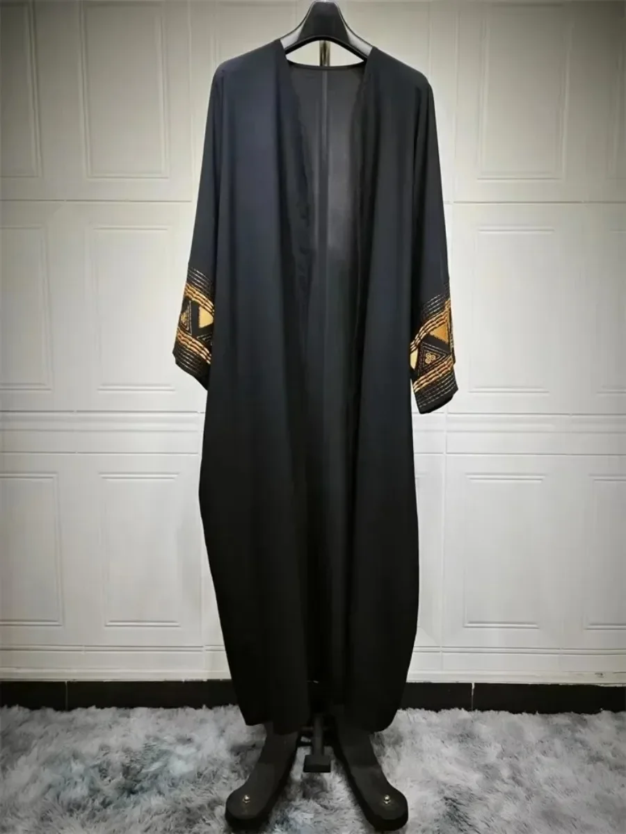 Summer 2024 Eid Black White Embroidery Open Modest Abaya Dubai Muslim Kimono Abayas For Women Kaftan Dresses Islamic Clothing