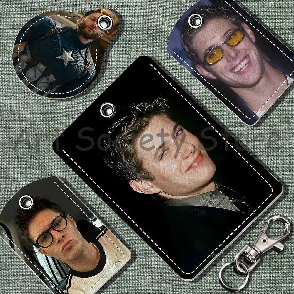 J-Jensen Ackles PU Leather Card Holder Keychain Key Ring Door Lock Access Tag ID Access Card Air Tag Case Keychain Card