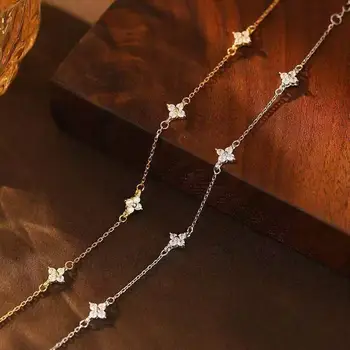 925 Sterling Silver Shiny Zircon Flower Bracelets For Women Charm Temperament Chain Bracelet Party Wedding Jewelry Holiday Gifts 2