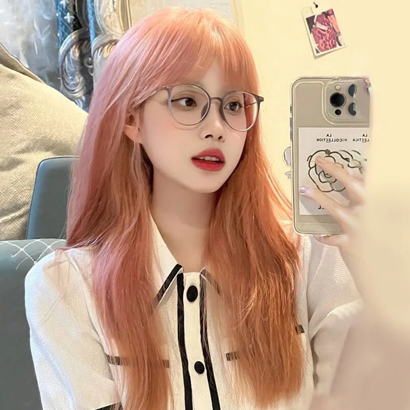 Synthetic Korean Black Long Straight Hair Wig With Bangs Anime Wig for Girl Daily Cosplay Party Halloween Christmas Festival