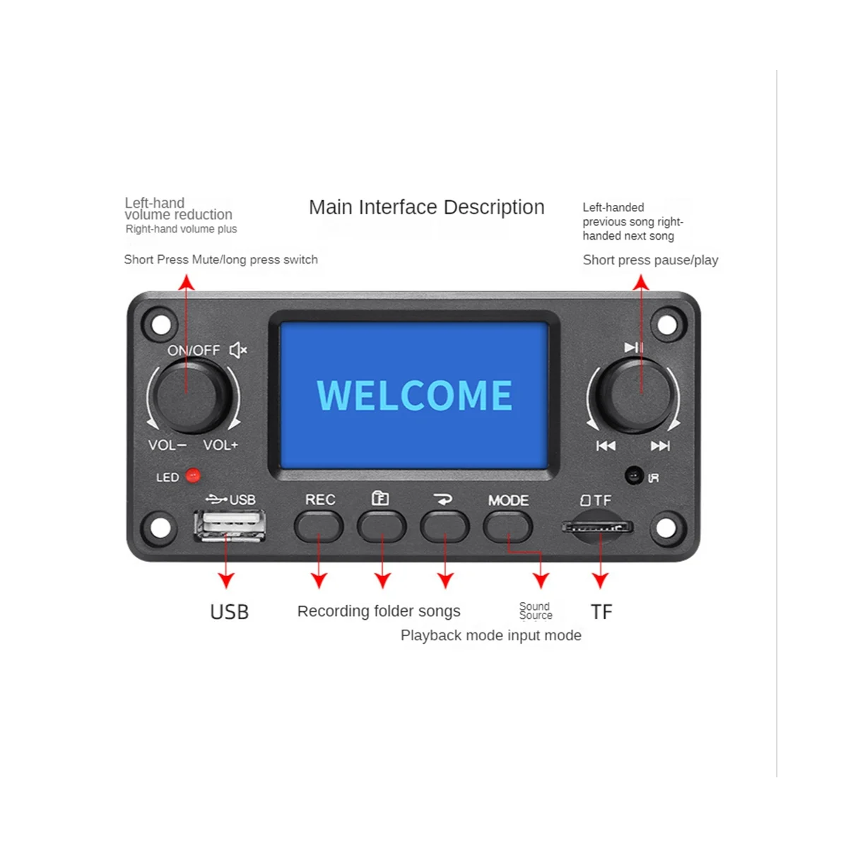 Imagem -04 - Leitor de Áudio Digital com Bluetooth e Rádio fm Placa de Decodificador de Alta Qualidade Módulo Portátil Leitor de Mp3 Tpm118b