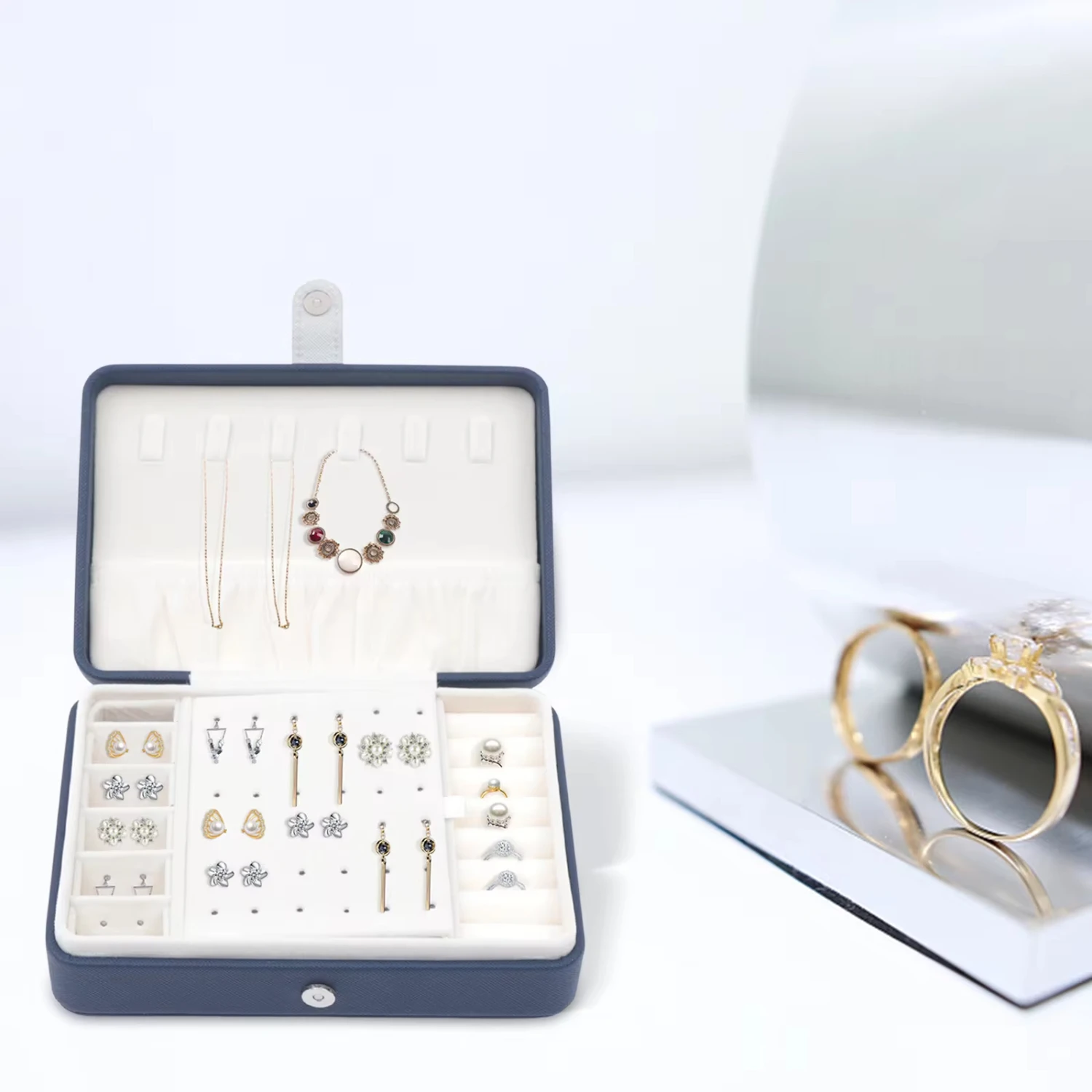 

PU Leather Jewelry Box Organizer Earring Display Necklace Travel Box