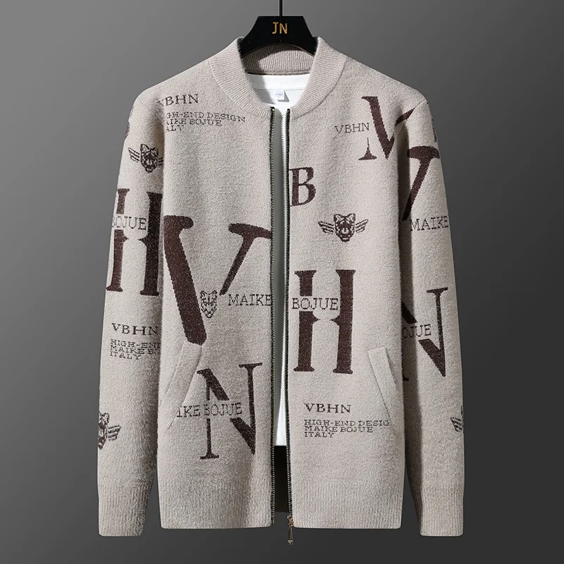 

Fall Zipper Letter Printing Cardigan Men Sweter Korean Sweaters Coat Designer Autumn Fashion Knit Cardigan Jacket Men Sweaters