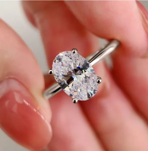 18k Plated 2/3ct Moissanite Diamond Ring for Women Oval Fancy Cut Bridal Solitaire Wedding Promise Band 925 Silver Ring Jewelry