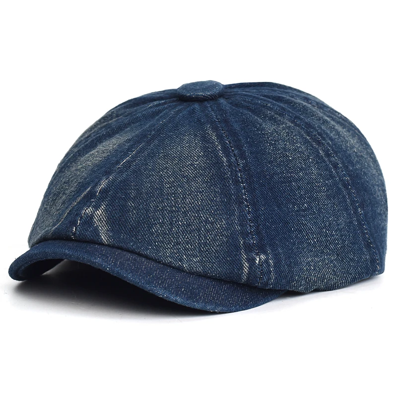 Denim Newsboy Cap Peaky Octagonal Hat Vintage Casual Cap Solid Berets Visor Gatsby Flat Ivy Hat