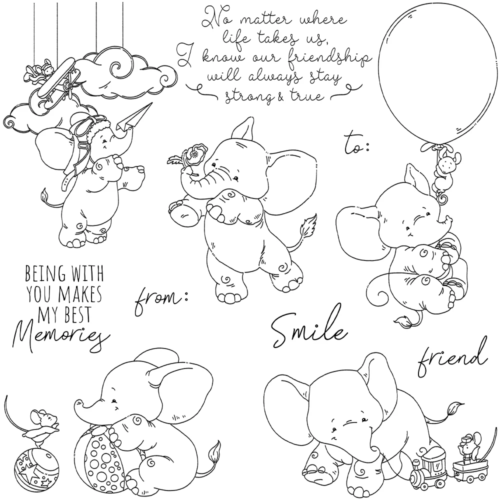Mangocraft Cute Elephants And Mouse Cutting Dies Clear Stamp DIY Scrapbooking Metal Dies Silicone Stamp For Cards Albums Decor